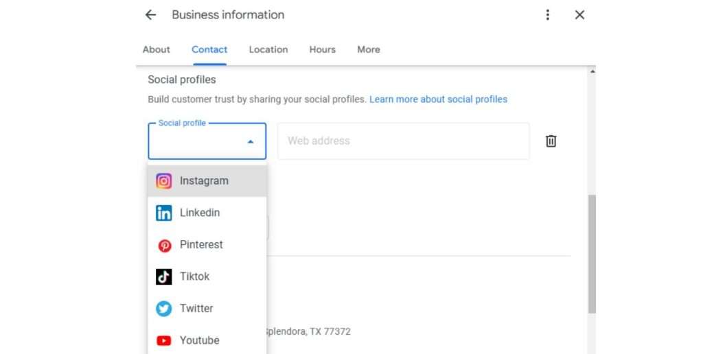 GBP Contact Information and social profiles